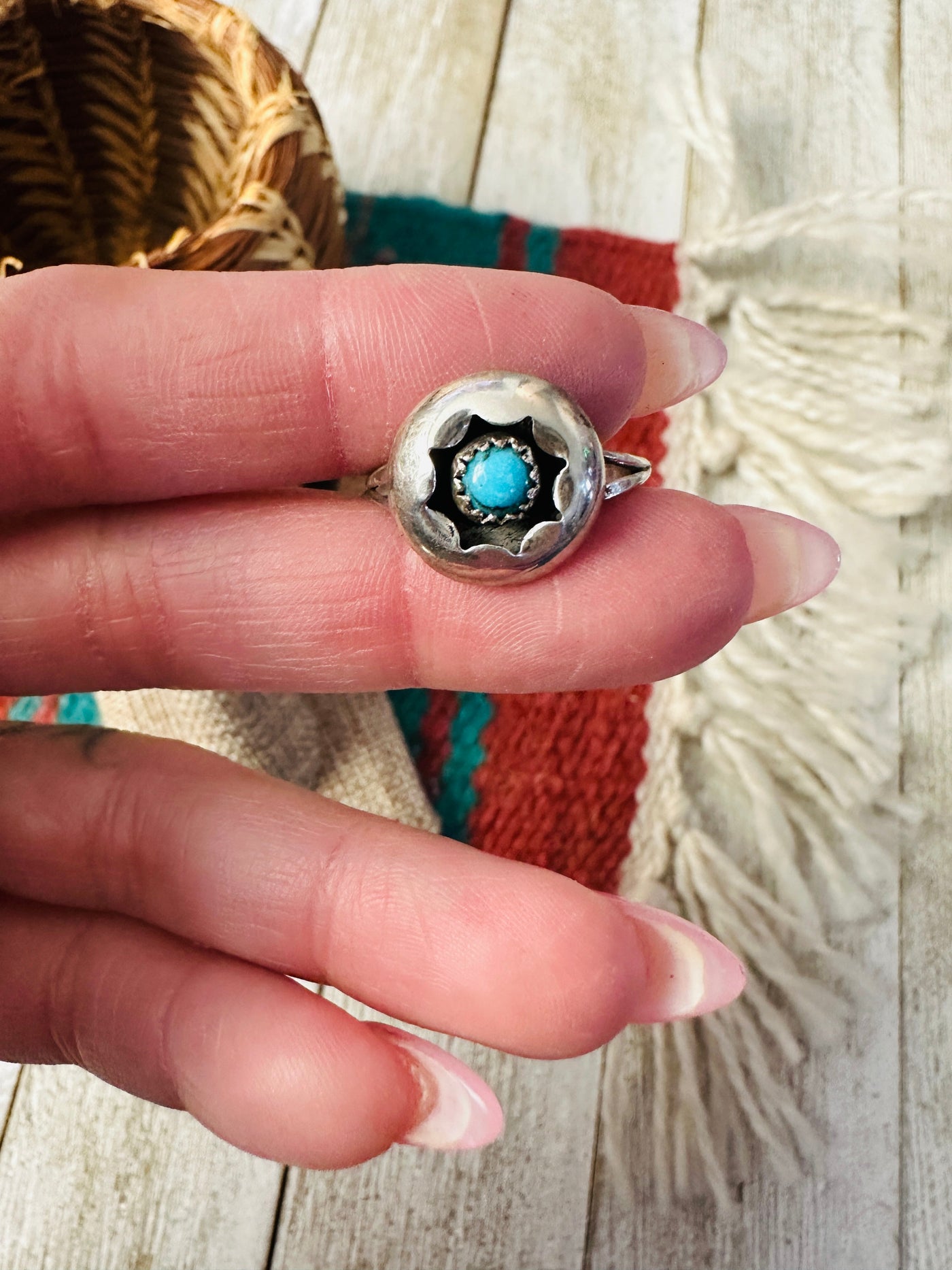 Handcrafted Turquoise & Sterling Silver Ring size 7.5
