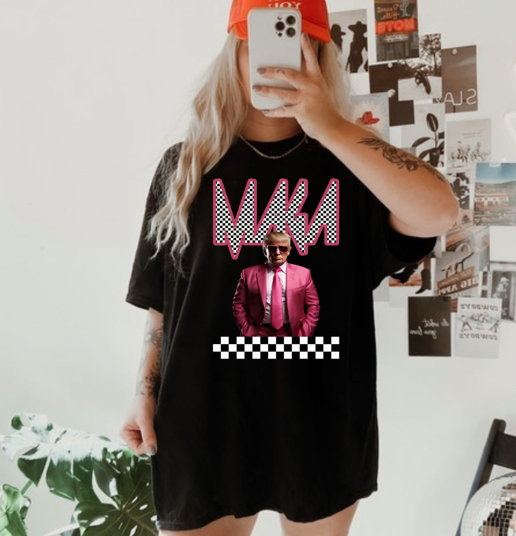 PINK CHECK MAGA TEE