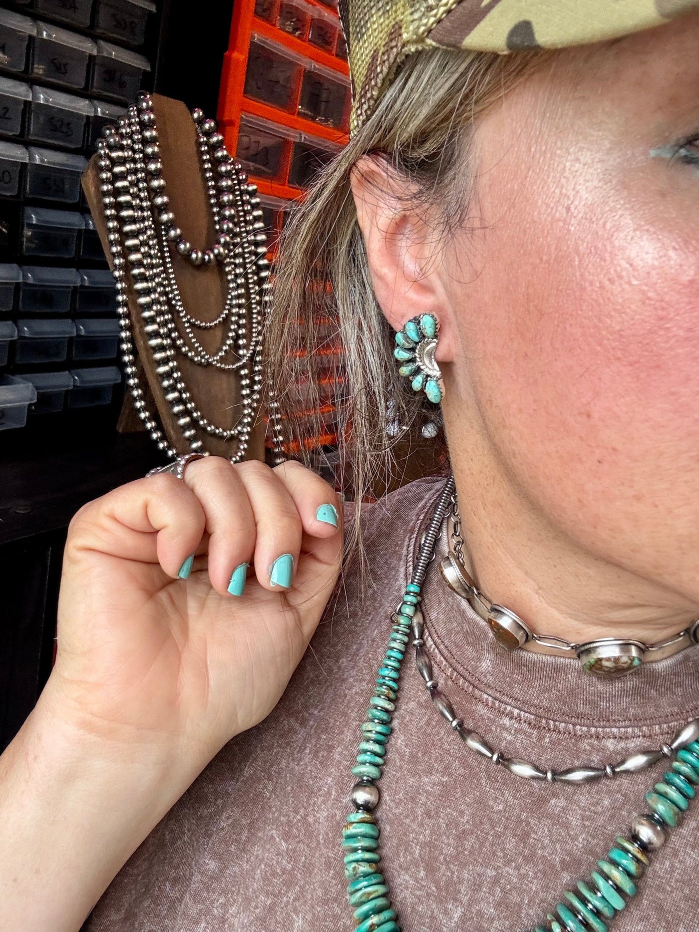 Half Cluster Earrings – Turquoise & Sterling Silver