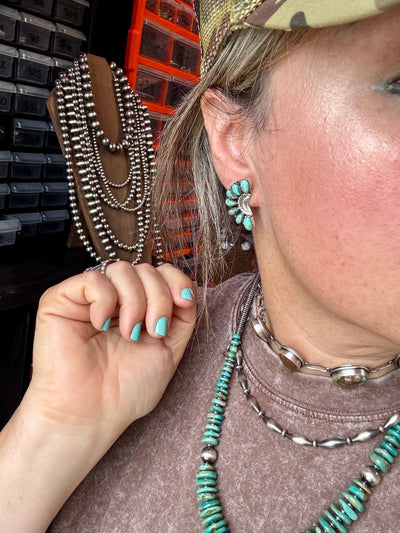 Half Cluster Earrings – Turquoise & Sterling Silver