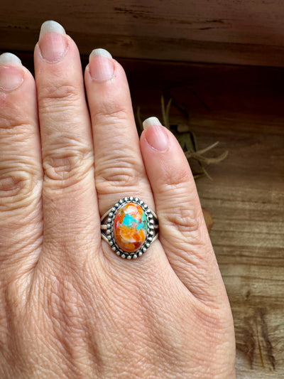Size 7 Mojave Spiny & Turquoise Ring – Sterling Silver, USA Made