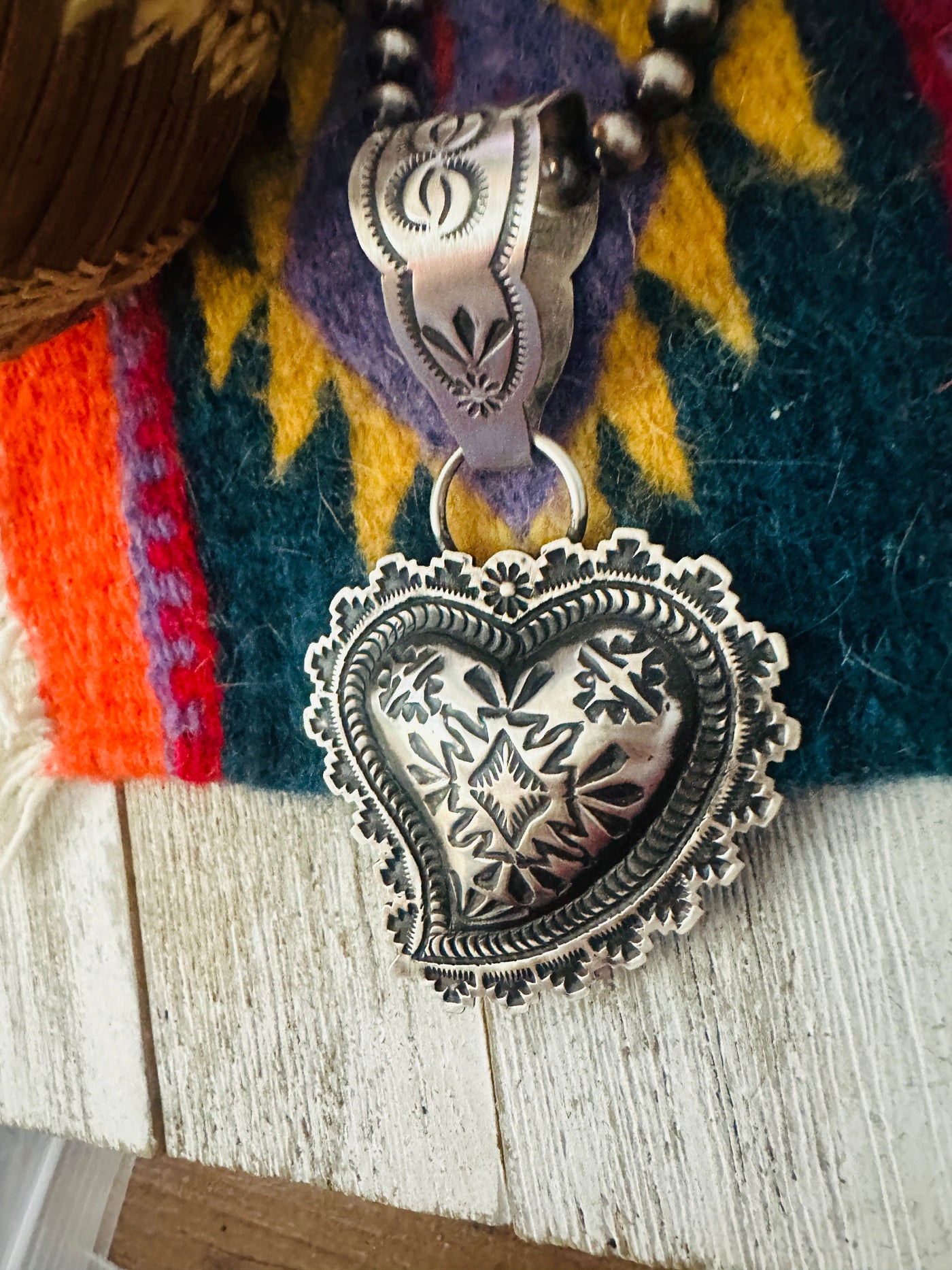 Handcrafted Sterling Silver Heart Concho Pendant by Leander Tahe