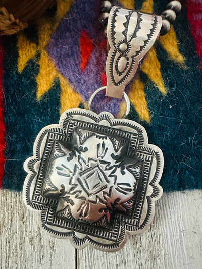 Handcrafted Sterling Silver Cross Concho Pendant by Leander Tahe