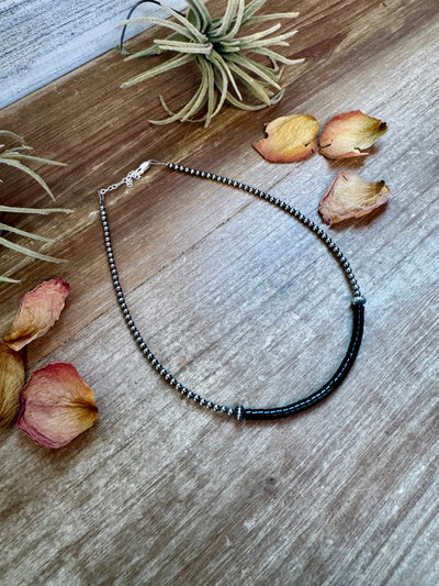 Black Onyx Heishi Choker – 14.5" with Sterling Silver Beads