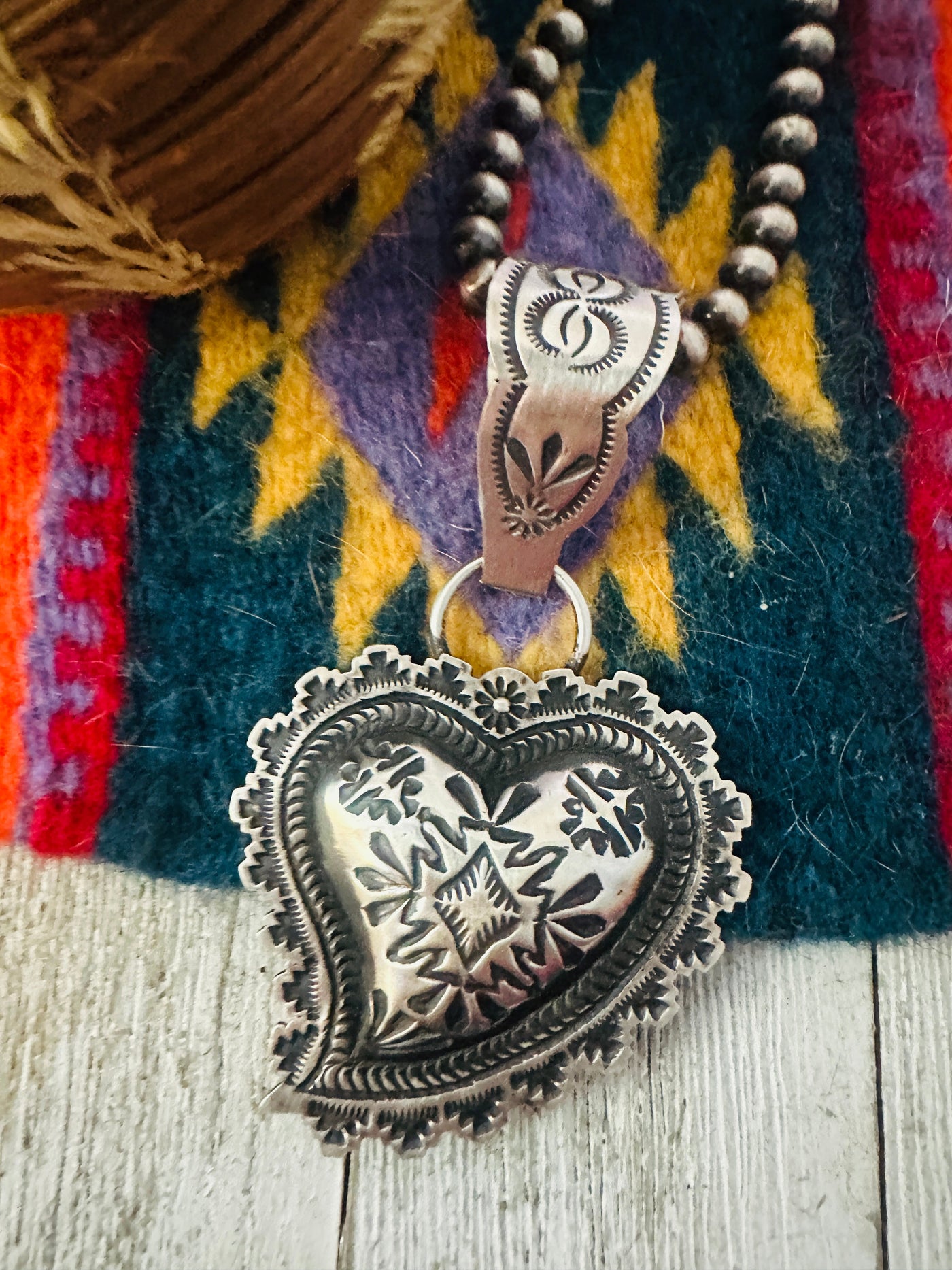 Handcrafted Sterling Silver Heart Concho Pendant by Leander Tahe