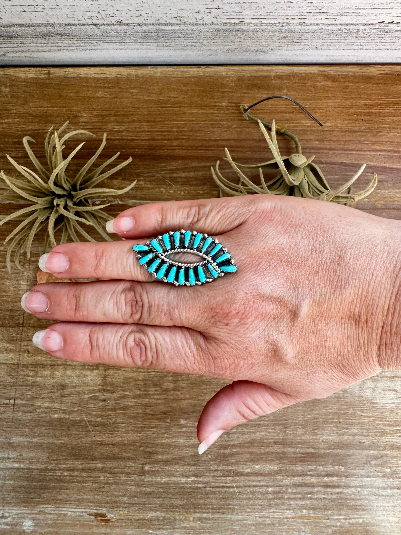 Turquoise Ring – Kingman Turquoise – Sterling Silver – Size 8 – TB Stamp by Tamara Benally, Navajo Artist
