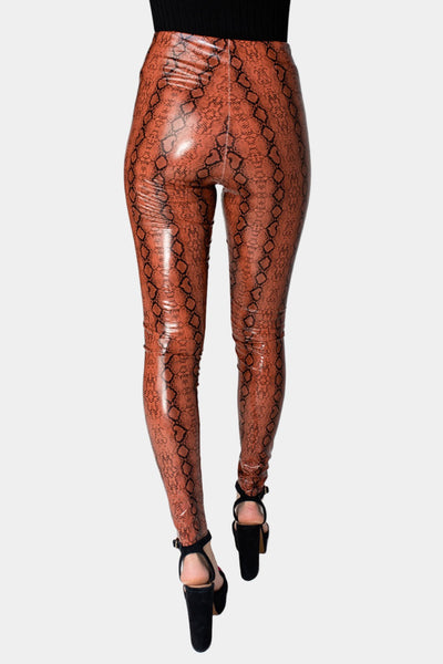 Mila Patent Vegan Leather Legging - Cognac Snake