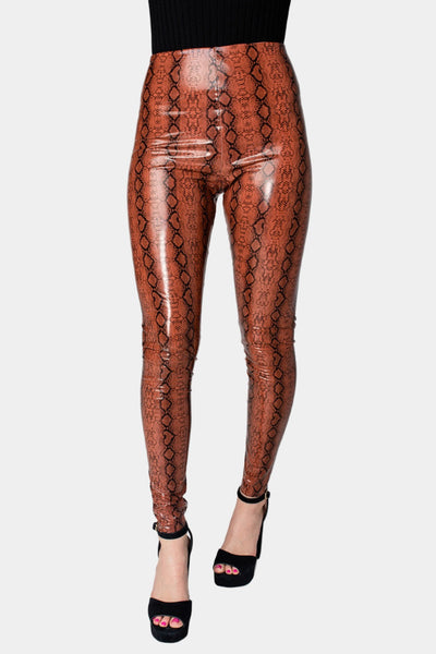 Mila Patent Vegan Leather Legging - Cognac Snake