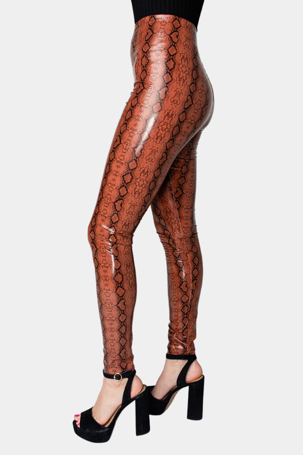 Mila Patent Vegan Leather Legging - Cognac Snake