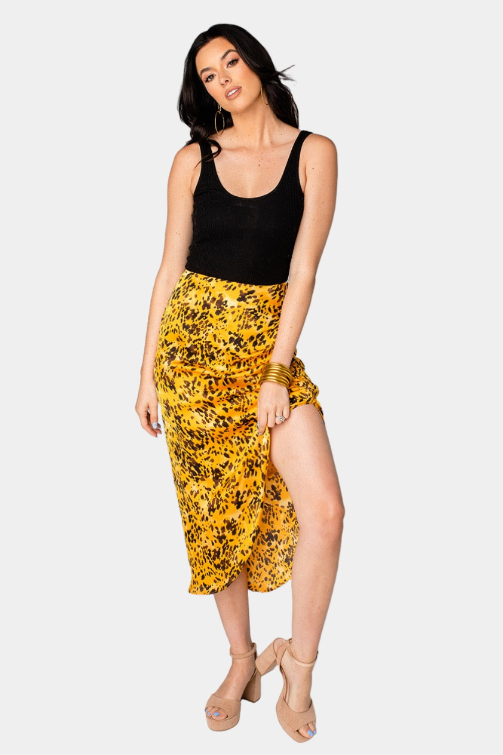 Marie Zip Fron Midi Skirt - Tortoiseshell