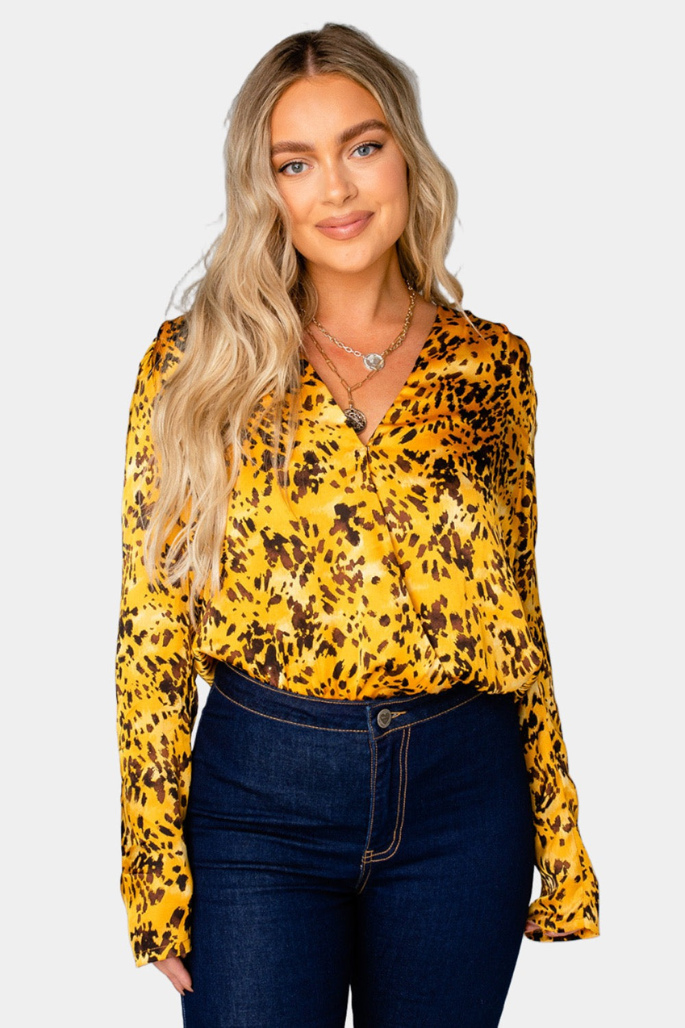 Melissa Surplice Long Sleeve Bodysuit - Tortoiseshell