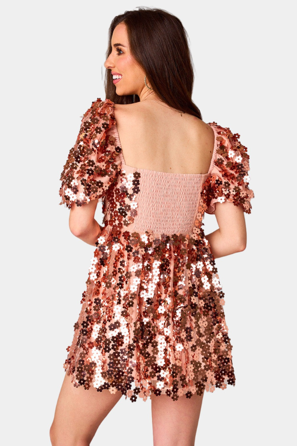 Colby Puff Sleeve Mini Dress - Rose Gold