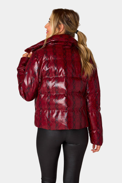 Addison Puffer Jacket - Red Snake