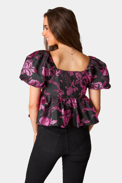 Blakely Peplum Short Sleeve Top - Raspberry Fizz