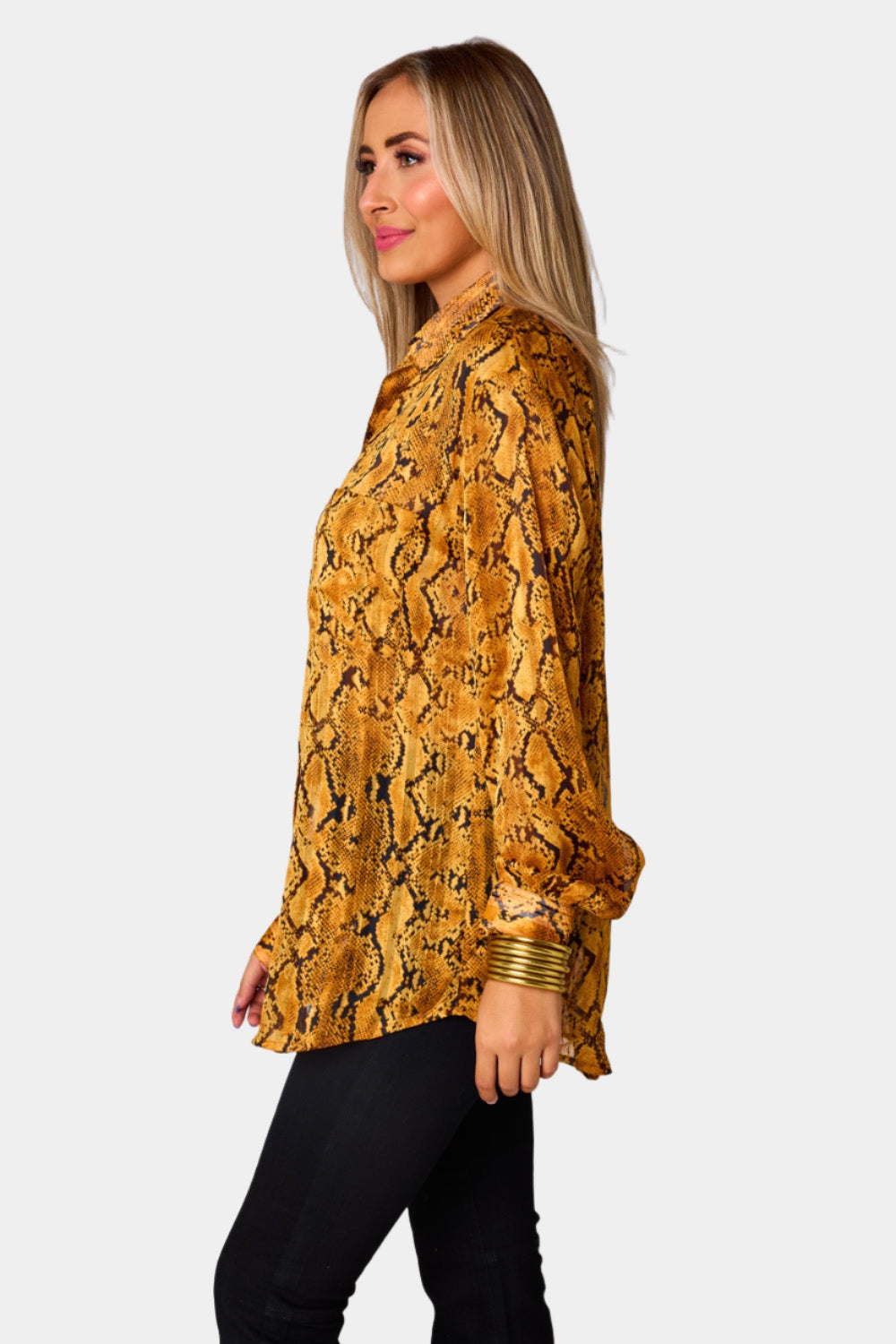 Portia Loose Button Up Top - Snake Charmer