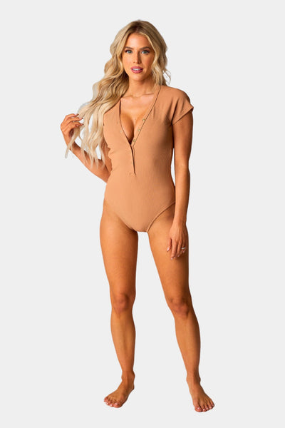 Mona Short Sleeve One-Piece Swimsuit - Sand