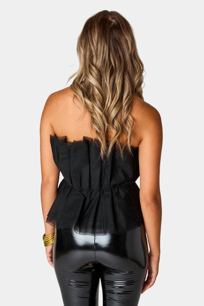 Giselle Pleated Strapless Top - Jet Black