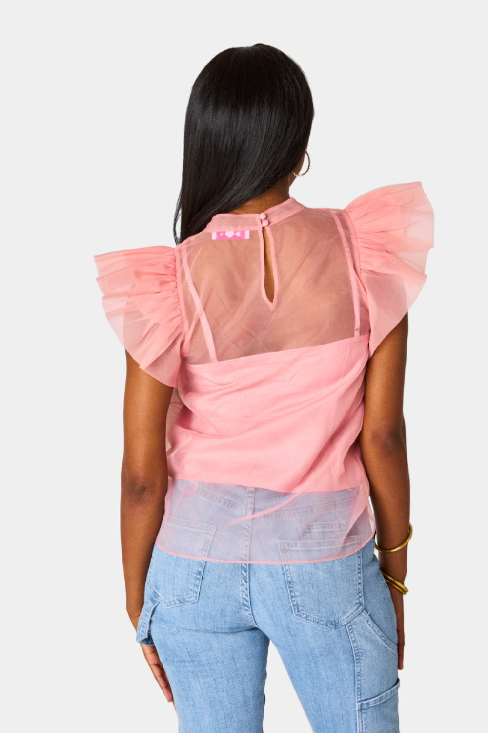 Kaycee Organza Ruffle Sleeve Top -  Salmon