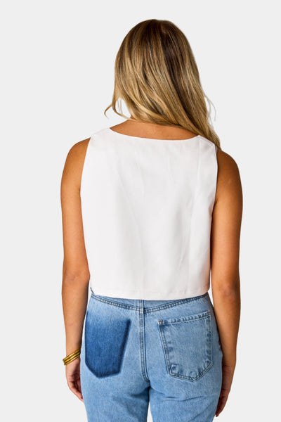 Manning Vegan Leather Cropped Tank Top - Powder