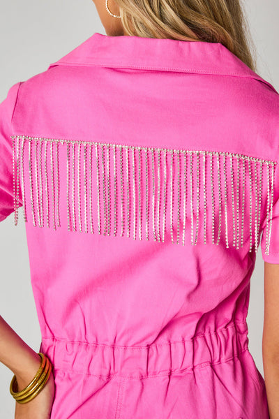 Jessie Crystal Fringe Romper - Pink