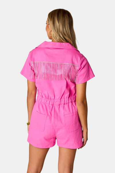 Jessie Crystal Fringe Romper - Pink