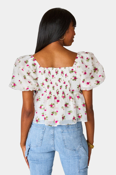 Blakely Peplum Short Sleeve Top - Calla Lily