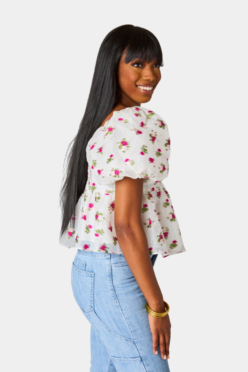 Blakely Peplum Short Sleeve Top - Calla Lily