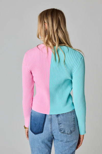 Noah Cropped Ribbed Sweater - Pink/Blue