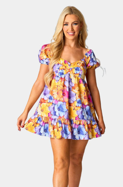 Diego Babydoll Mini Dress - Pansy