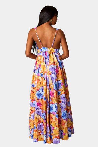 Zena Plunging Neck Maxi Dress - Pansy