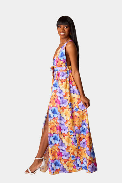 Zena Plunging Neck Maxi Dress - Pansy