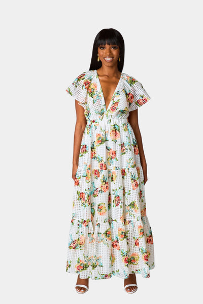 Cece Flutter Sleeve Maxi Dress - Scottish Rose