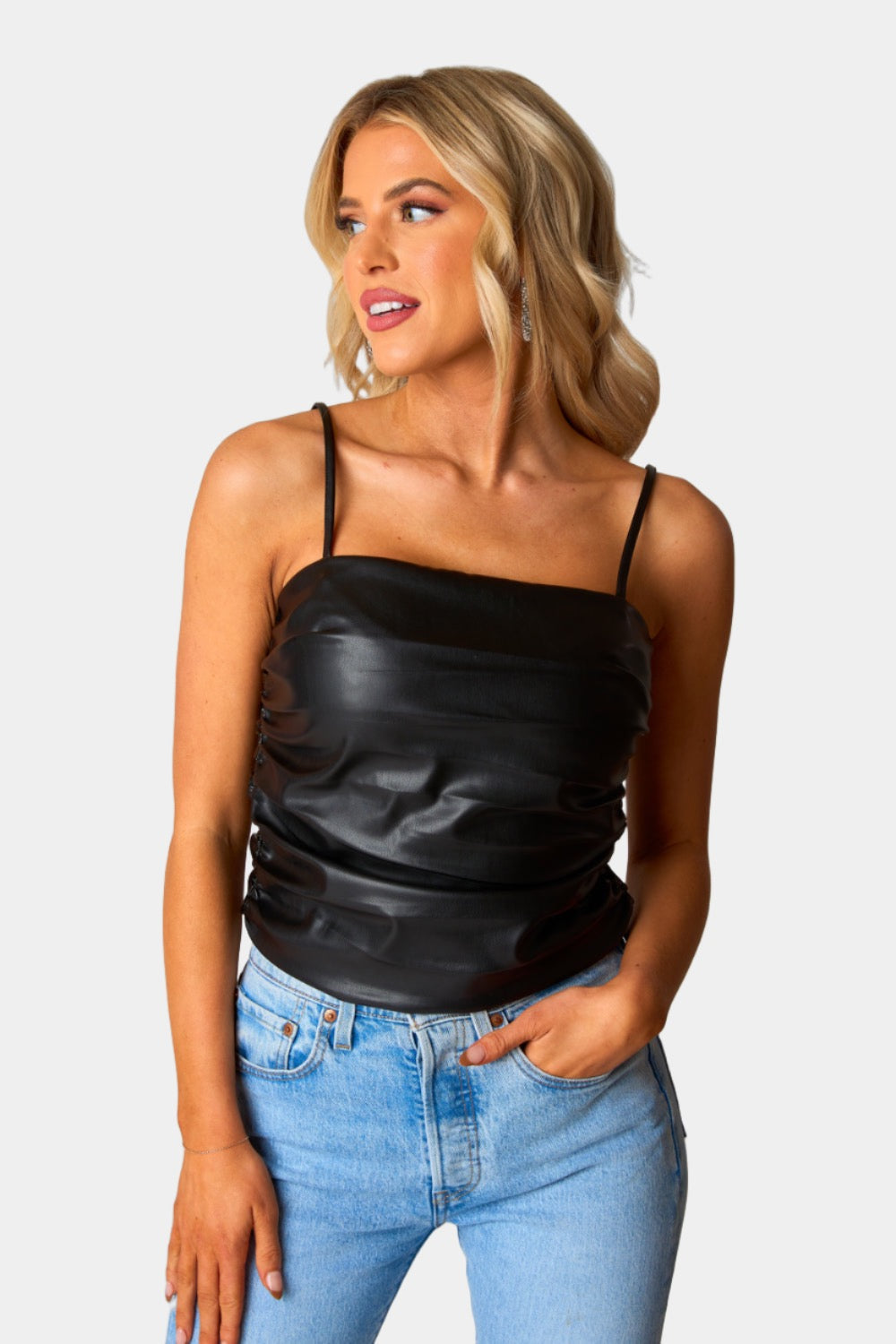 Jolee Vegan Leather Tank Top - Black