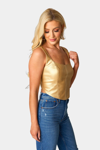 Coco Vegan Leather Corset Top - Gold