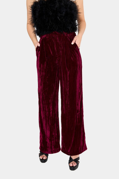 Sondra High-Waisted Velvet Pants - Cabernet