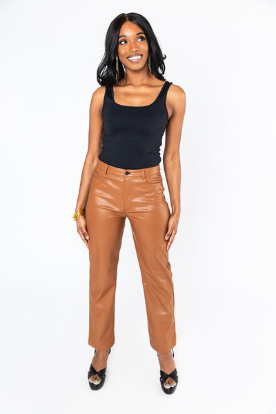 Gomez Vegan Leather Pants - Camel