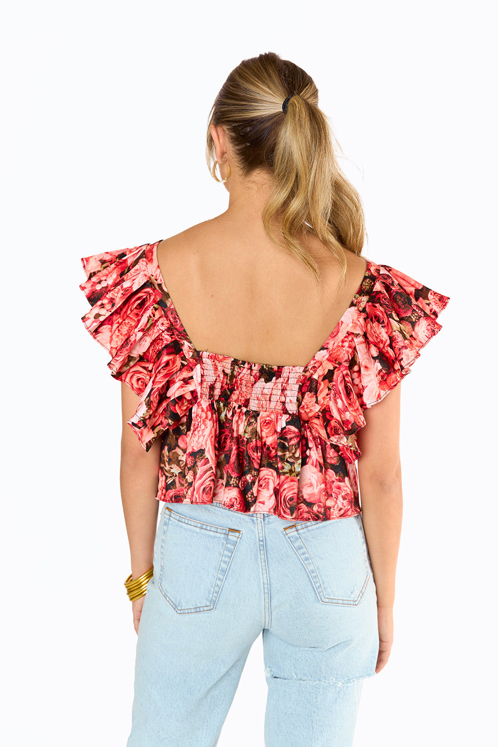 Madeline Ruffle Sleeve Bustier Top - Autumn Rose