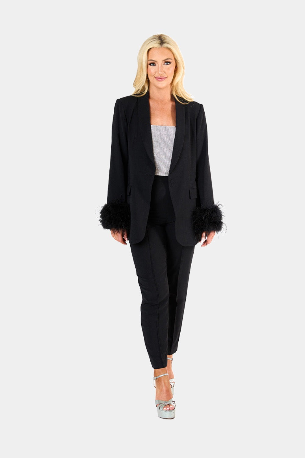 Elle Feather Trim Blazer - Obsidian