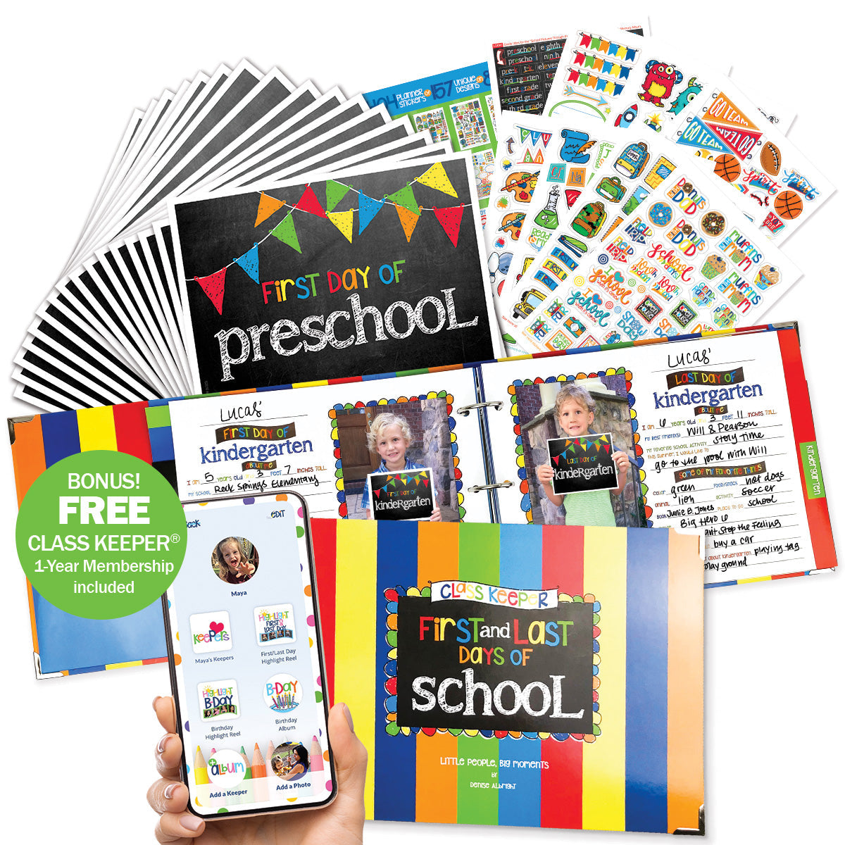 Mom Must-Have School Keepsake Kit | Class Keeper® + Photo Prop Deck + School Stickers