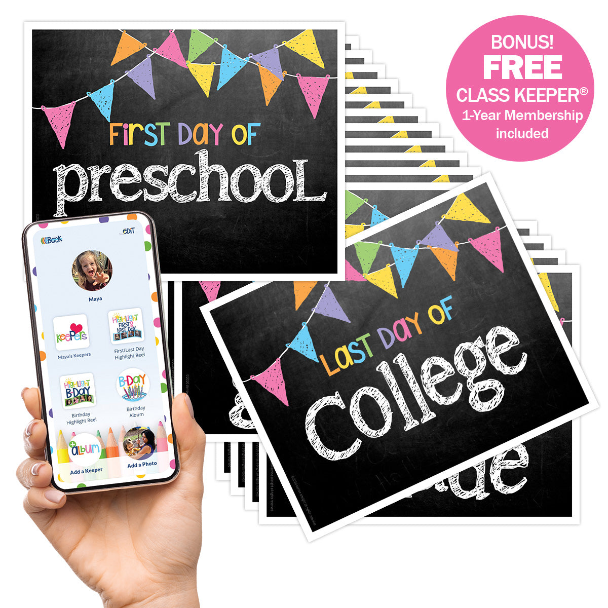First & Last Day of School Signs + BONUS App Membership | Photo Prop Deck | 17 Grades | (4) Styles