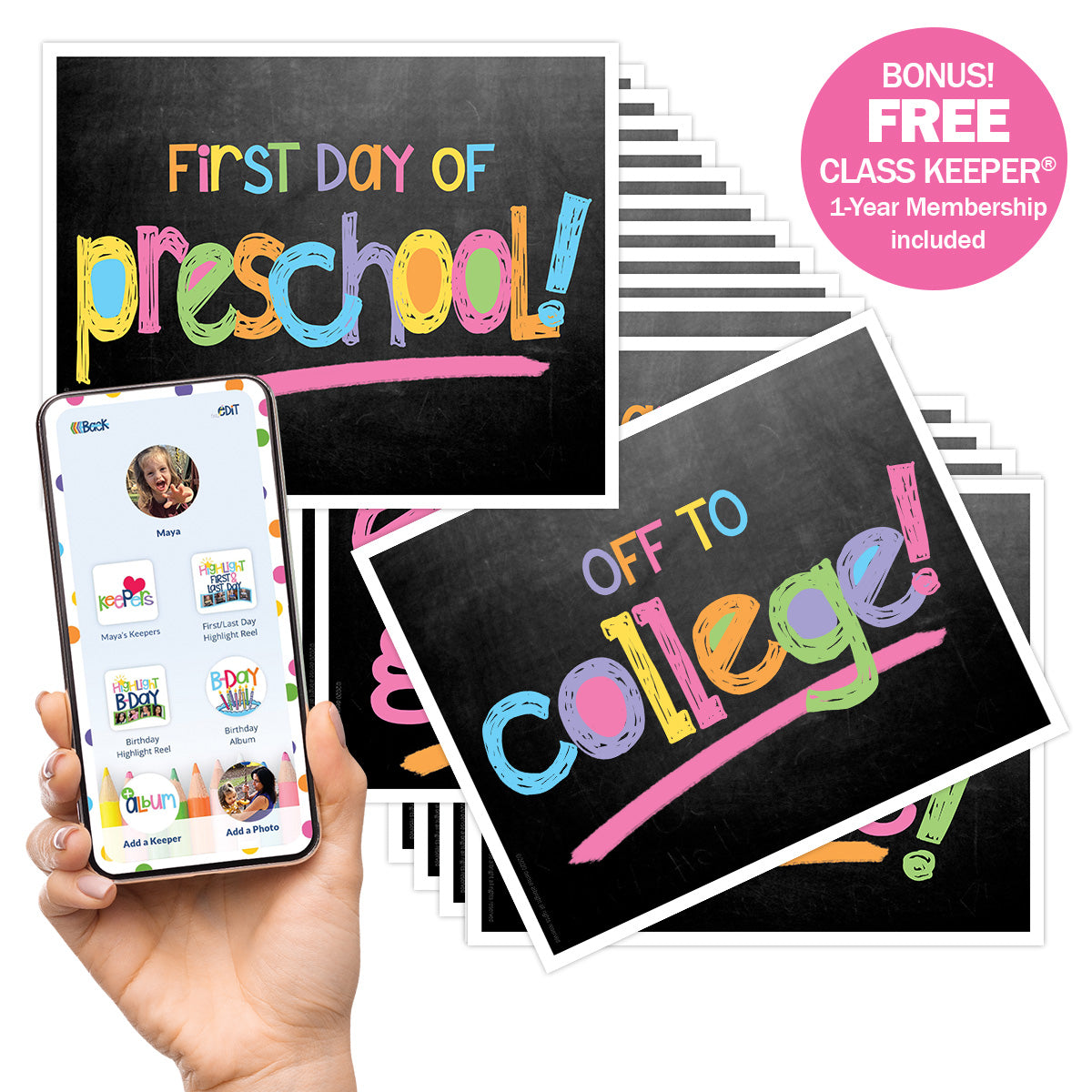 First & Last Day of School Signs + BONUS App Membership | Photo Prop Deck | 17 Grades | (4) Styles