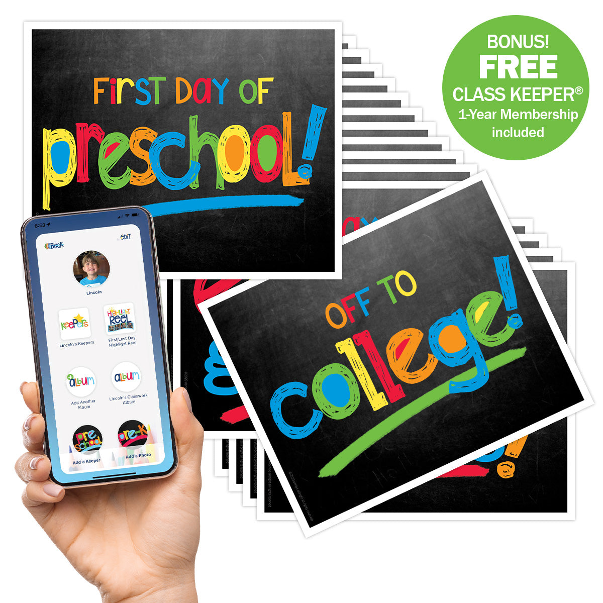 First & Last Day of School Signs + BONUS App Membership | Photo Prop Deck | 17 Grades | (4) Styles