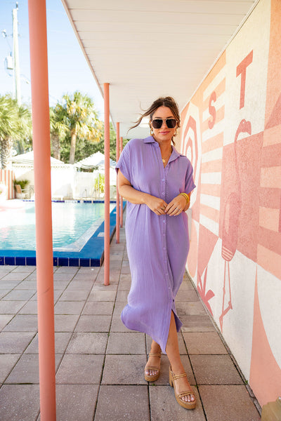 Carmen Cover Up Caftan Maxi Dress - Lavender