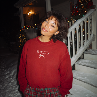 Merry Bow Christmas Sweatshirt | Minimal Holiday Crewneck