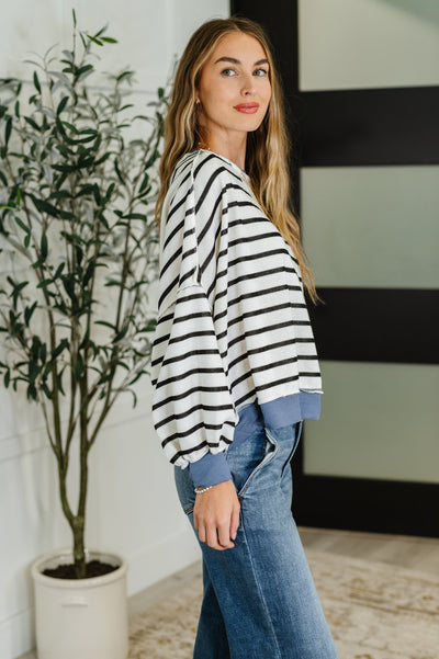 Cute in Comfort Crew Neck Pullover in White, Black and Denim