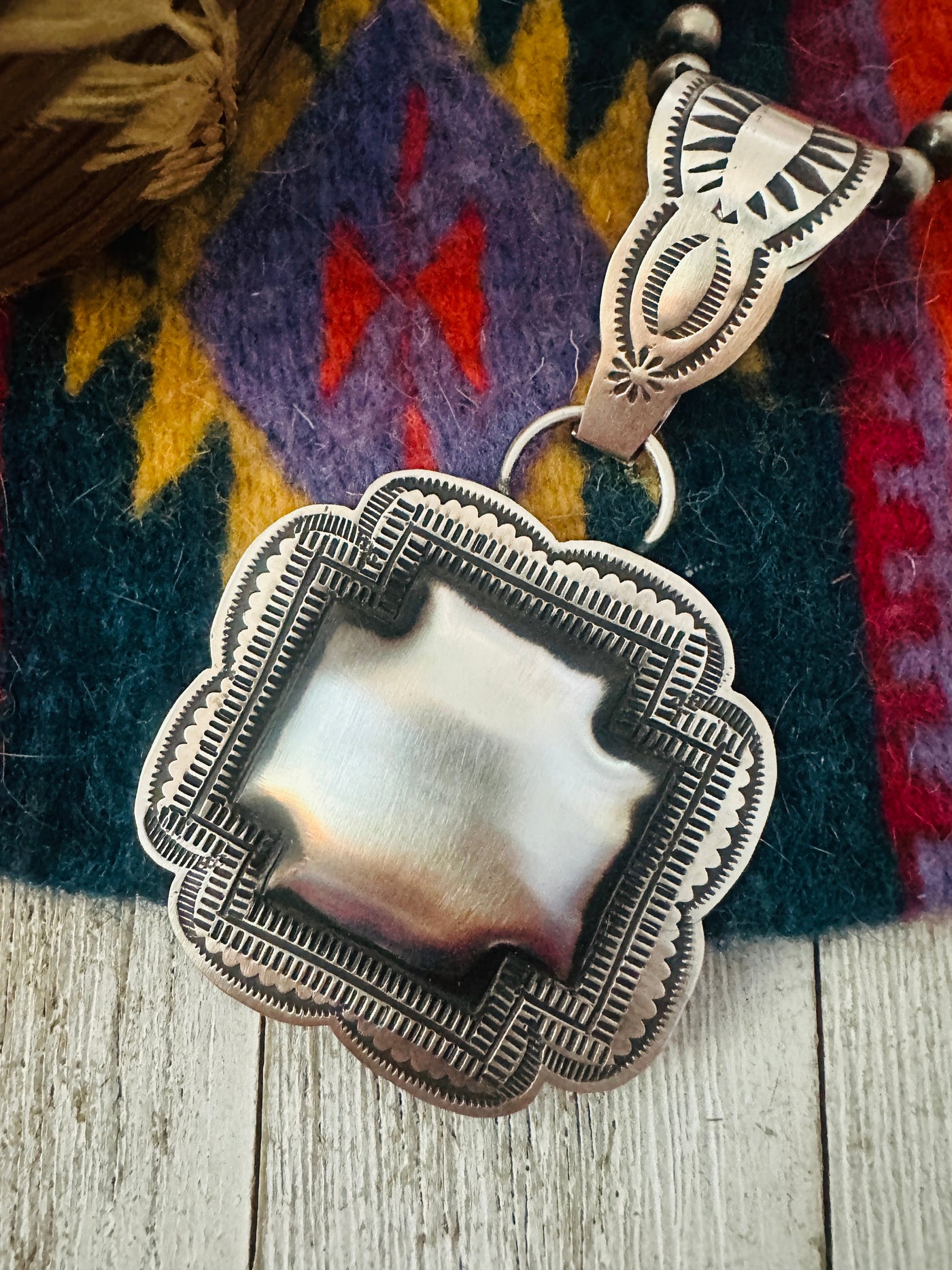 Handcrafted Sterling Silver Cross Concho Pendant by Leander Tahe