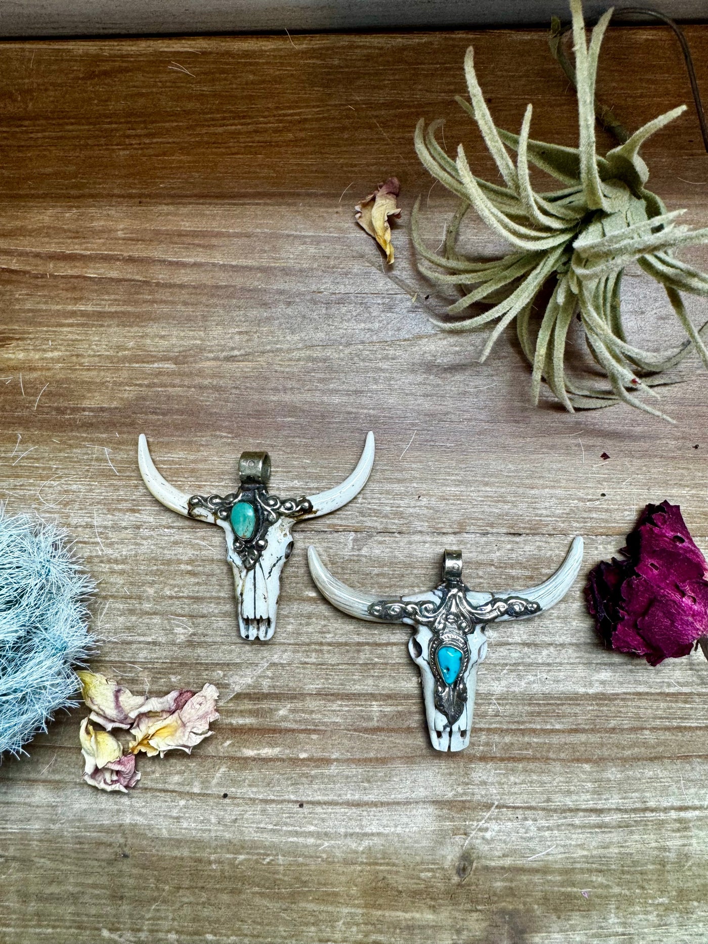 Antler longhorn with  turquoise pendant