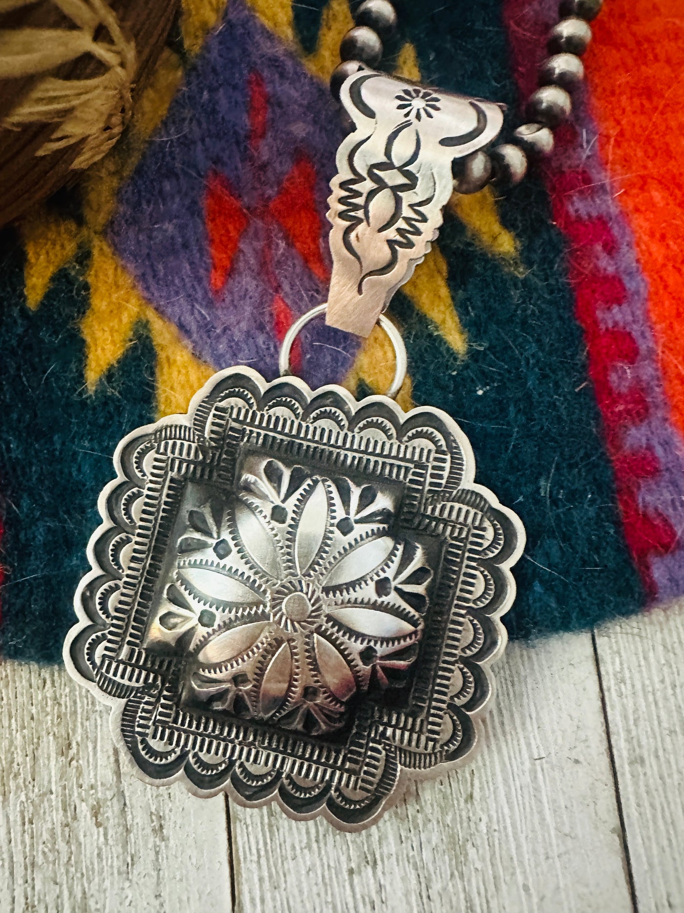 Handcrafted Sterling Silver Cross Concho Pendant by Leander Tahe