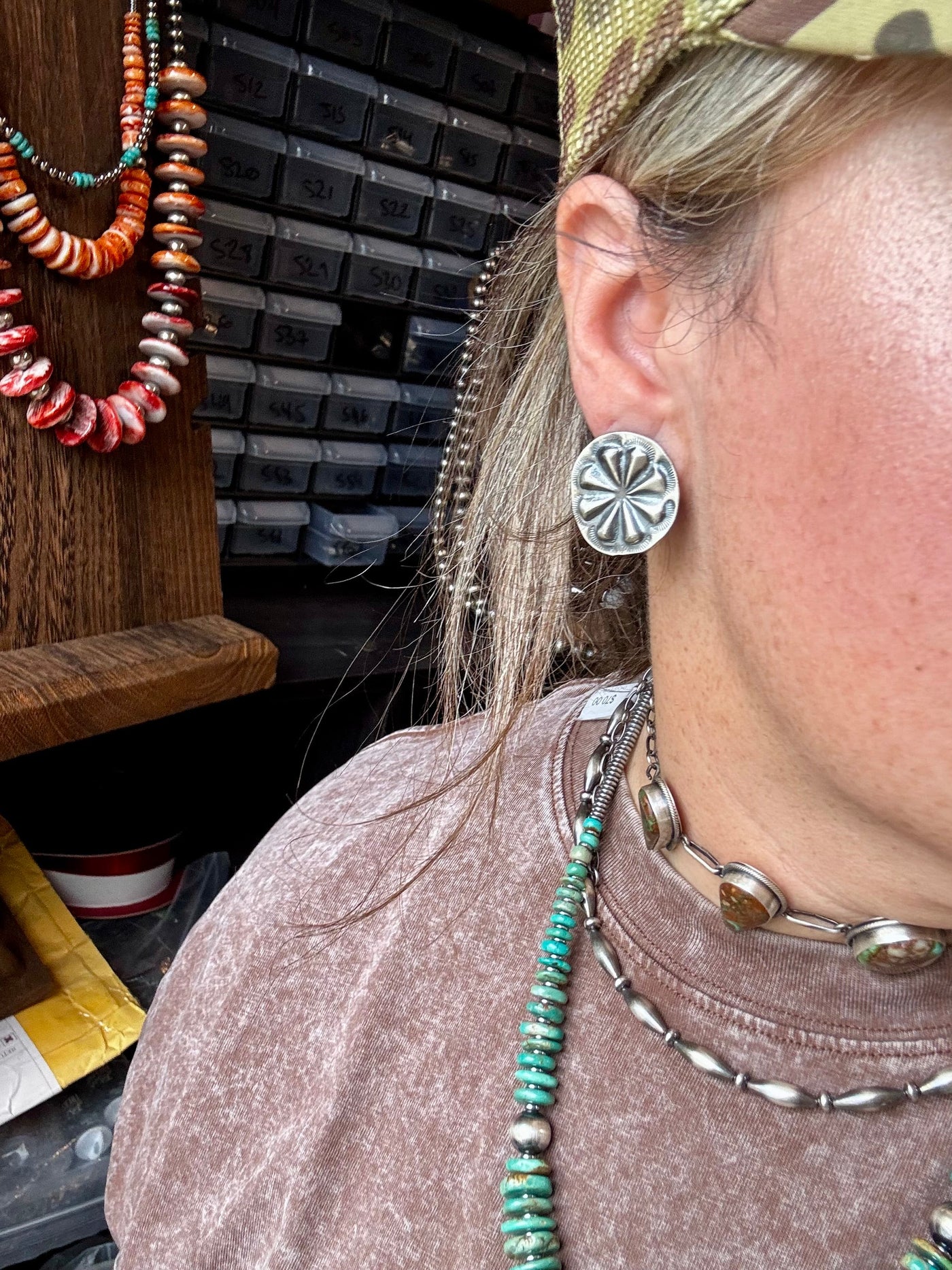 Concho Stud Earrings – Sterling Silver