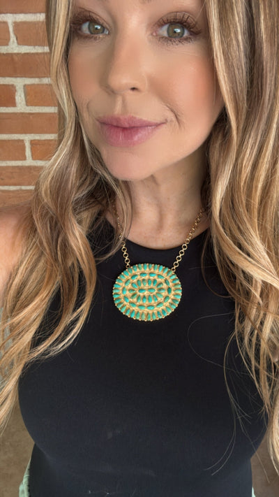 “The Golden Collection” Handmade Gold Plated Sterling Silver Kingman Turquoise Cluster Necklace